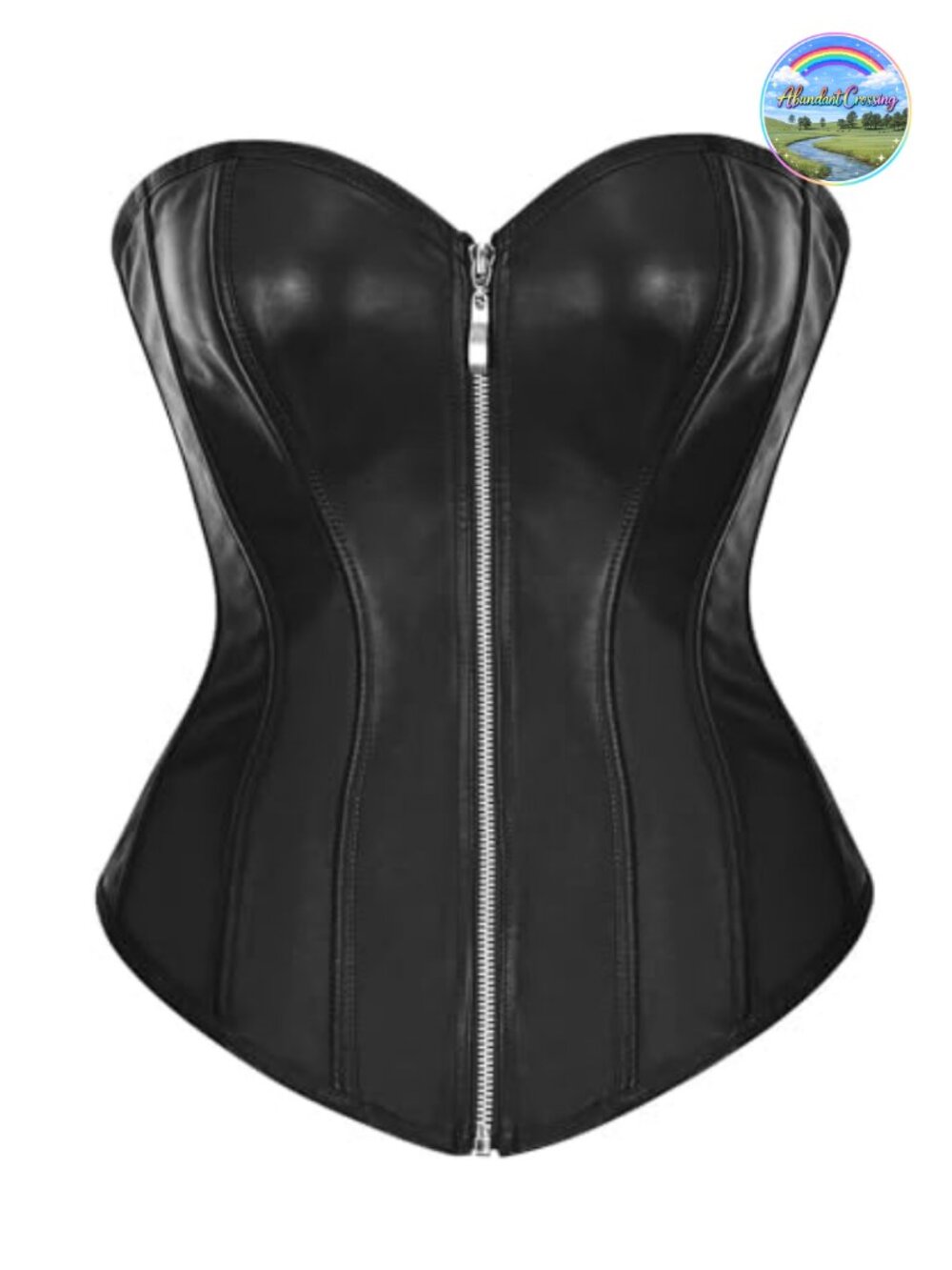 Faux Leather Zipper Front Bustier Corset Top with G String